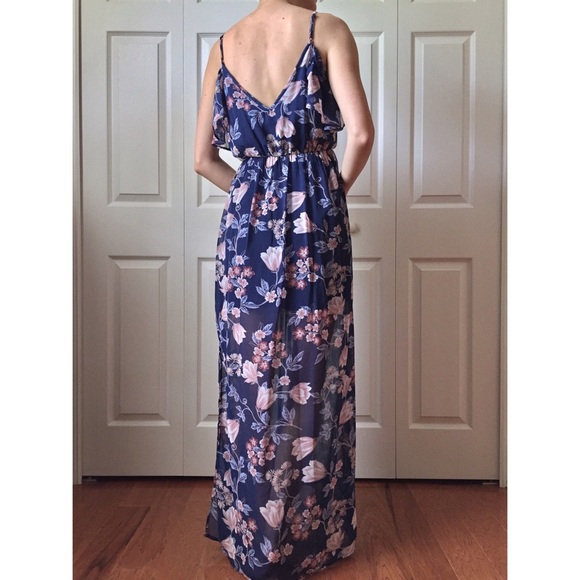 NWT Francesca’s Bright Navy Blue Floral Maxi Dress - Picture 2 of 5